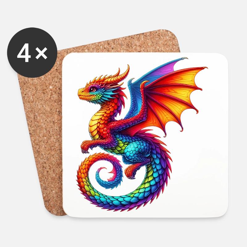 Drache - Untersetzer (4er-Set) - Weiß
