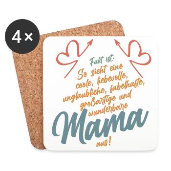 Super-Mama: Cool, Liebevoll & Unvergleichlic - Untersetzer (4er-Set) - Weiß - Vorne