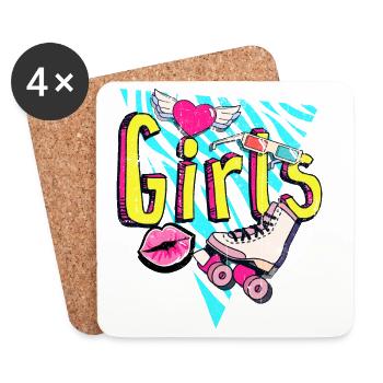 Mädchen Retro Roller Pop Art - Untersetzer (4er-Set) - Weiß - Vorne