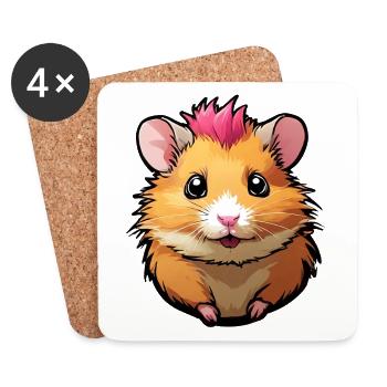 Funny hamster with pink mane - Coasters (set of 4) - white - Front
