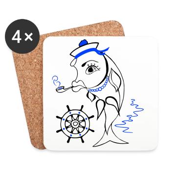 Marin, Poisson, Ahoy - Dessous de verre (lot de 4) - blanc - Devant