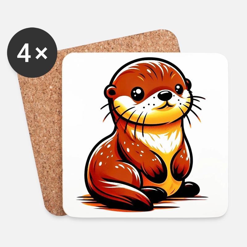 Loutre - Dessous de verre (lot de 4) - blanc