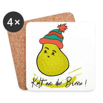 Birne mit Mütze - Untersetzer (4er-Set) - Weiß - Vorne