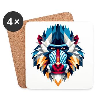 Motif coloré et géométrique de polygones de singe mandrill - Dessous de verre (lot de 4) - blanc - Devant