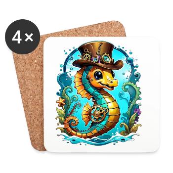 Niedliches Steampunk-Seepferdchen - Untersetzer (4er-Set) - Weiß - Vorne