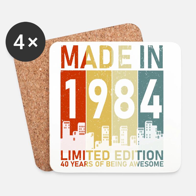 1984 Geburtstag: Legendäres Retro-Geschenk - Untersetzer (4er-Set) - Weiß