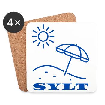 SYLT Sun and Beach Umbrella Illustration - Coasters (set of 4) - white - Front