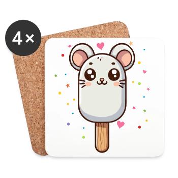 cute mouse ice cream motif for summer - Coasters (set of 4) - white - Front
