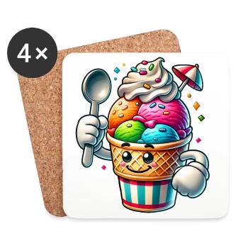 fröhliches Comic-Eis-Motiv für sommerlichen Spaß - Untersetzer (4er-Set) - Weiß - Vorne