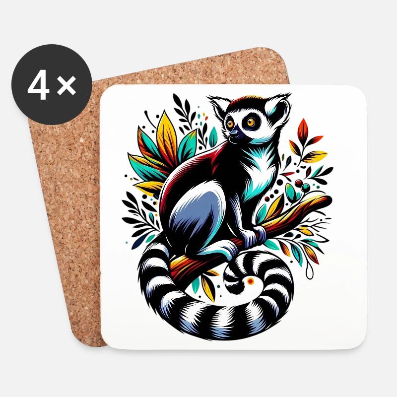 Lemur - Untersetzer (4er-Set) - Weiß