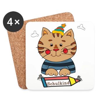 Schoolchild Cat - Coasters (set of 4) - white - Front