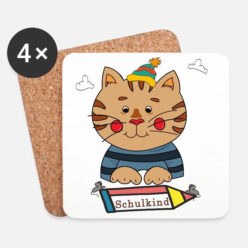 Schulkind Katze - Untersetzer (4er-Set) - Weiß