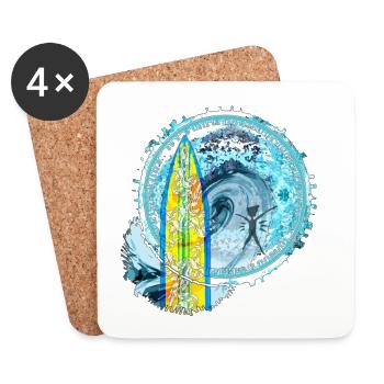 Surf Wellen Abstrakter Kunstdruck - Untersetzer (4er-Set) - Weiß - Vorne