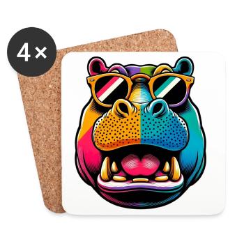 Hippopotamus with Sunglasses - Coasters (set of 4) - white - Front