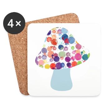 Pilz Glücksbringer Herbst Punkte bunt Kinder Dots - Untersetzer (4er-Set) - Weiß - Vorne