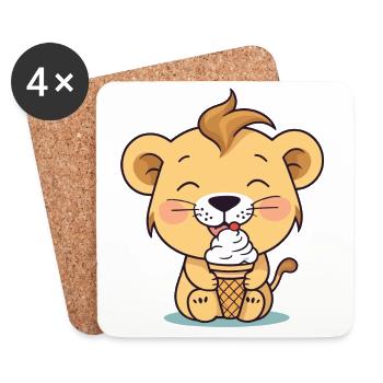 Un lion mange de la crème glacée - Dessous de verre (lot de 4) - blanc - Devant
