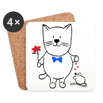 Chat et souris - Dessous de verre (lot de 4) - blanc - Devant