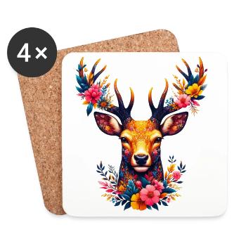 Cerf décoré de fleurs - Dessous de verre (lot de 4) - blanc - Devant