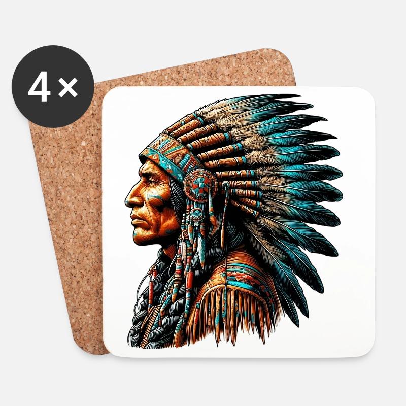Amerikanisch, Indianer, Amerikaner - Untersetzer (4er-Set) - Weiß