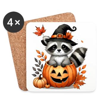 Halloween-Waschbär im Kürbis:Süßer Gruselspaß - Untersetzer (4er-Set) - Weiß - Vorne
