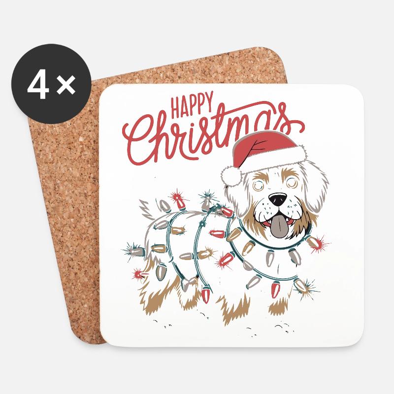 Frohe Weihnachten HUND - Untersetzer (4er-Set) - Weiß