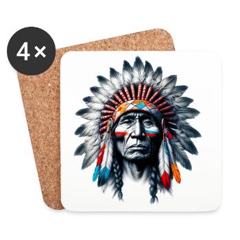 Amérindien Américain - Dessous de verre (lot de 4) - blanc - Devant