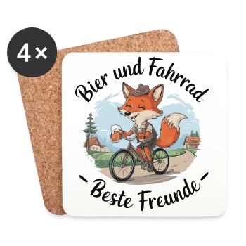 Bier und Fahrrad – beste Freunde - Untersetzer (4er-Set) - Weiß - Vorne