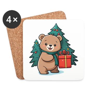 Cute bear celebrating Christmas. - Coasters (set of 4) - white - Front