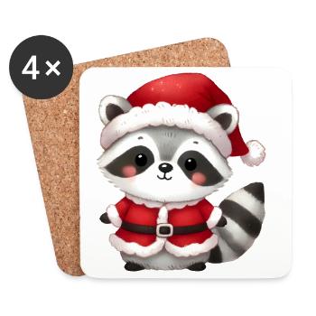 Raton laveur déguisé en Père Noël – Motif de Noël sucré - Dessous de verre (lot de 4) - blanc - Devant
