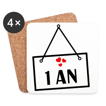 1. 1 AN. 1er ANNIVERSAIRE. ANNIVERSAIRE 1 AN - Dessous de verre (lot de 4) - blanc - Devant