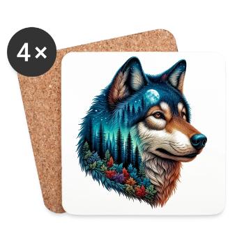 Loup - Dessous de verre (lot de 4) - blanc - Devant