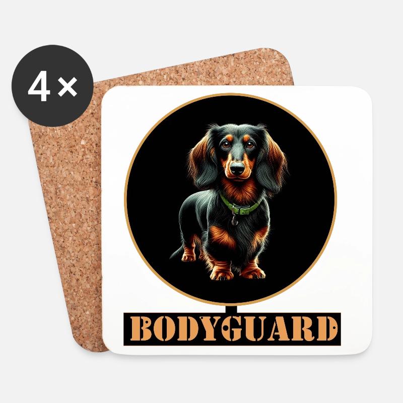 Bodyguard Dackel Langhaardackel - Untersetzer (4er-Set) - Weiß