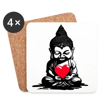 Buddha mit Herz Luftballon - Heartful Creatures - Untersetzer (4er-Set) - Weiß - Vorne