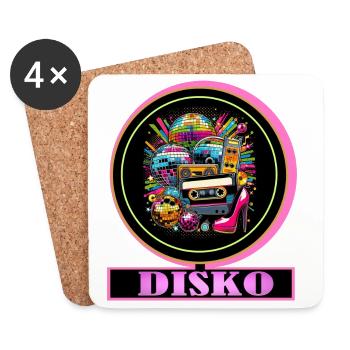 Disco Retro Cassette Neon Gloss - Coasters (set of 4) - white - Front