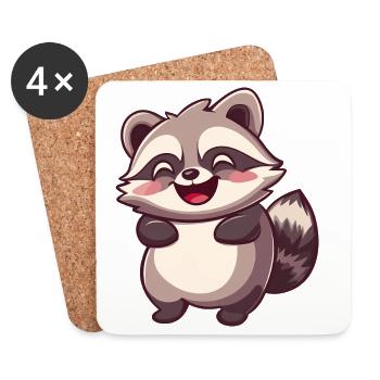 Mignon adorable raton laveur - Charmant dessin animé - Dessous de verre (lot de 4) - blanc - Devant