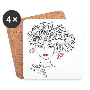 Tête de femme avec des fleurs - Dessous de verre (lot de 4) - blanc - Devant