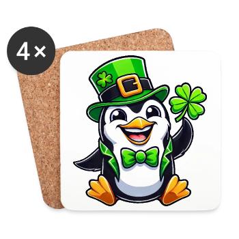 St. Patrick's Pinguin mit Glücksklee - Untersetzer (4er-Set) - Weiß - Vorne