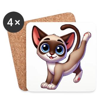 mignon chat siamois breakdance équilibre sur les mains dessin animé - Dessous de verre (lot de 4) - blanc - Devant
