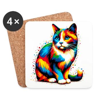 Katze - Untersetzer (4er-Set) - Weiß - Vorne