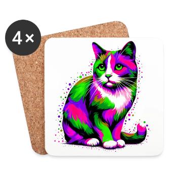 Cat - Coasters (set of 4) - white - Front