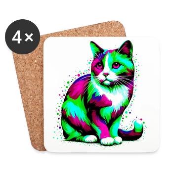 Katze - Untersetzer (4er-Set) - Weiß - Vorne