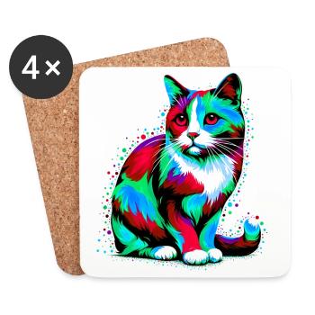 Katze - Untersetzer (4er-Set) - Weiß - Vorne