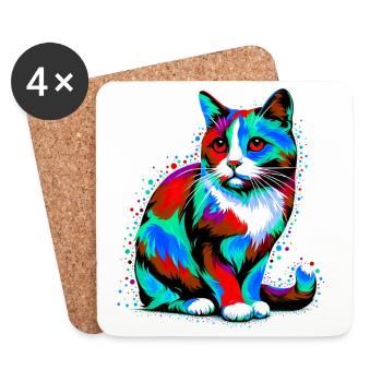 Katze - Untersetzer (4er-Set) - Weiß - Vorne