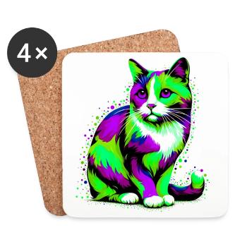 Chat - Dessous de verre (lot de 4) - blanc - Devant