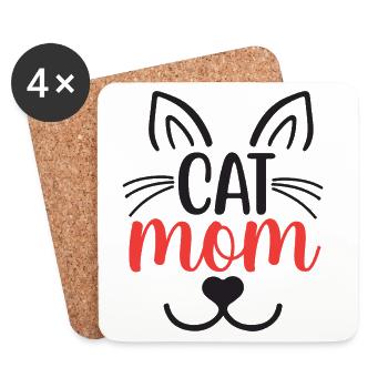 Maman chat - Dessous de verre (lot de 4) - blanc - Devant