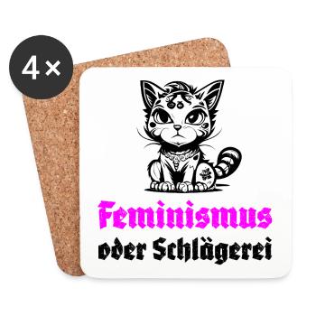 Feminismus oder Schlägerei - Untersetzer (4er-Set) - Weiß - Vorne