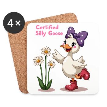 Certifié Silly Goose Funny Cartoon Goose T-Shirt - Dessous de verre (lot de 4) - blanc - Devant