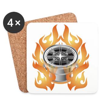 Hot Shiny Car Rim With Flames - Coasters (set of 4) - white - Front