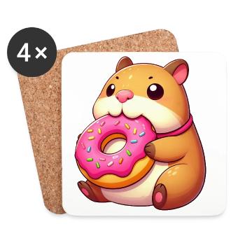 Süße Capybara mit Donut Niedlich Naschen Dessert - Untersetzer (4er-Set) - Weiß - Vorne