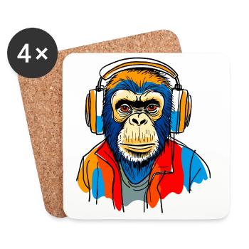 Affe mit Kopfhörern - Untersetzer (4er-Set) - Weiß - Vorne